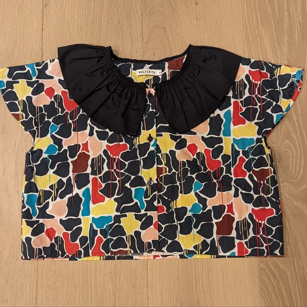 Wolf & Rita Black and Red Blouse with Flutter Sleeves